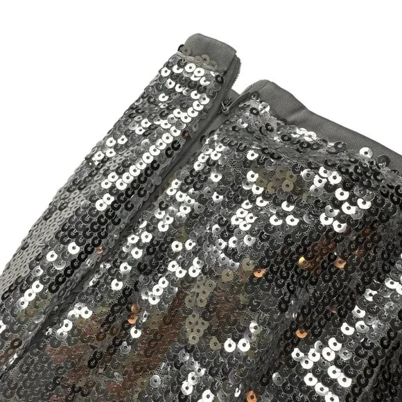 Women Midi Skirt Full Sequin Silver Size 2XL Tall Lined Decorated Mid Rise - Picture 11 of 14